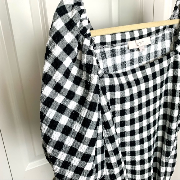 LOFT Tie Front Black and White Checked Shirt - Picture 3 of 4